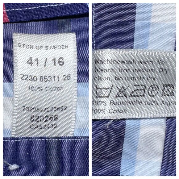 Eton Men's Contemporary Dress Shirt 41/16 Sz TL *TALL Large Multi Color Check - Picture 7 of 7